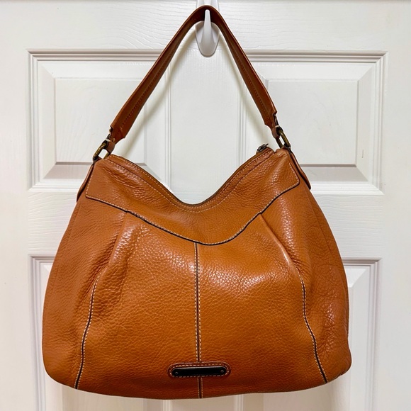 Cole Haan Pebbled Leather Pleated Hobo Camel Brown Large Vintage - Picture 5 of 13